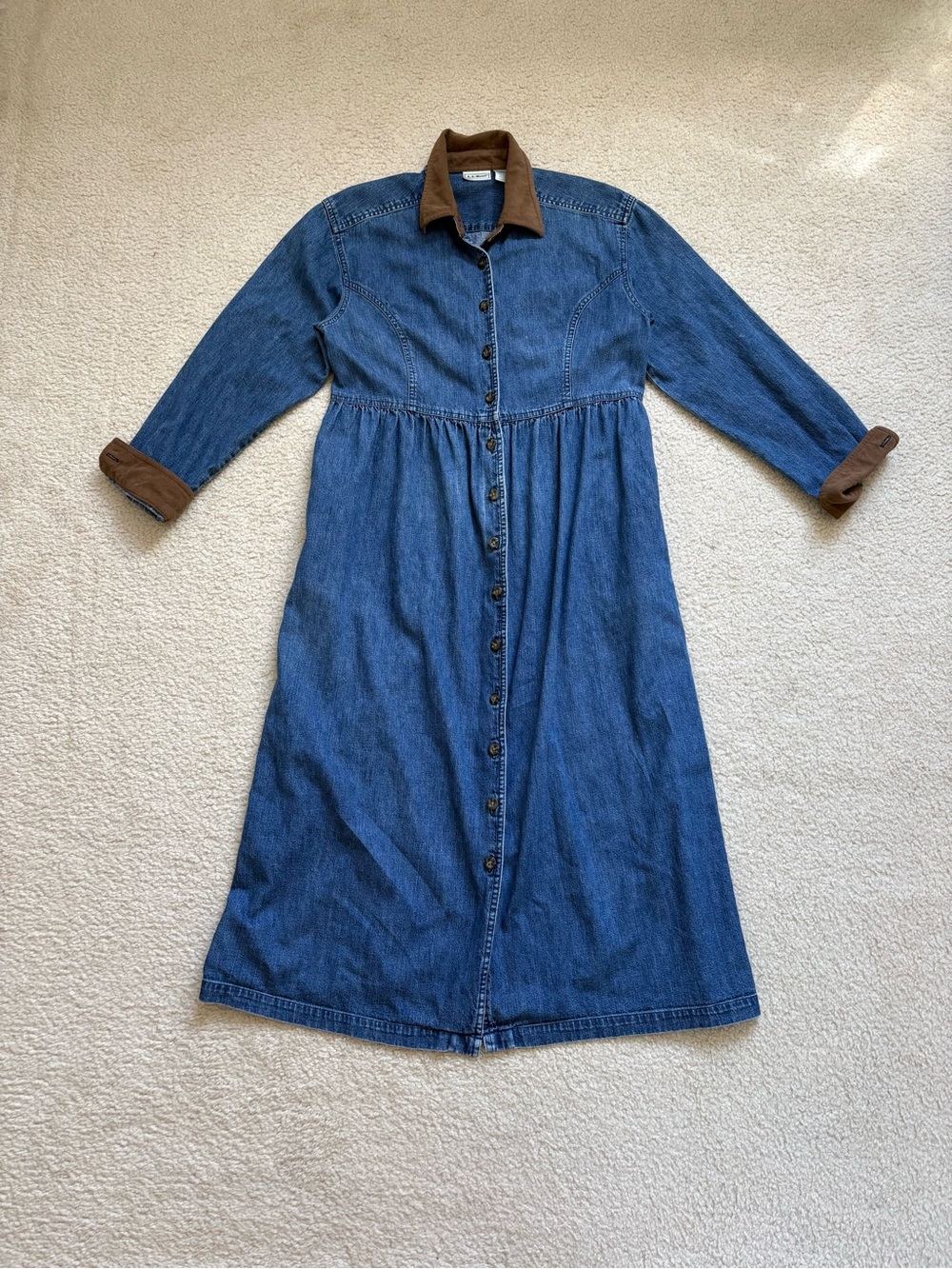 Vintage L.L.Bean denim button barn chore shirt dress western cottagecore sz 8
